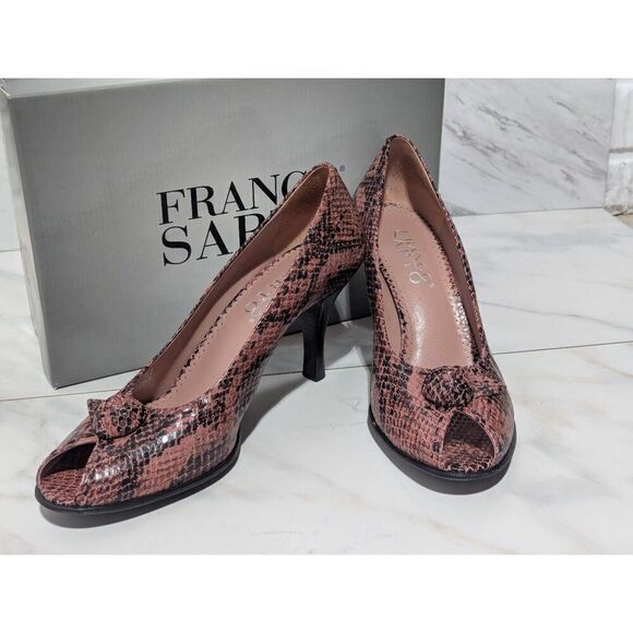Franco Sarto Women's Pink Cobra Faux Snake Skin Pattern Peep Toe Pump Heels Size - Picture 1 of 8